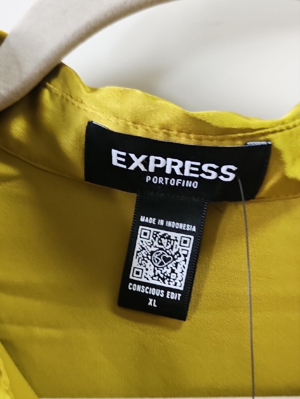 Express Satin Button-Front Shirt in Mustard - Picture 3 of 4